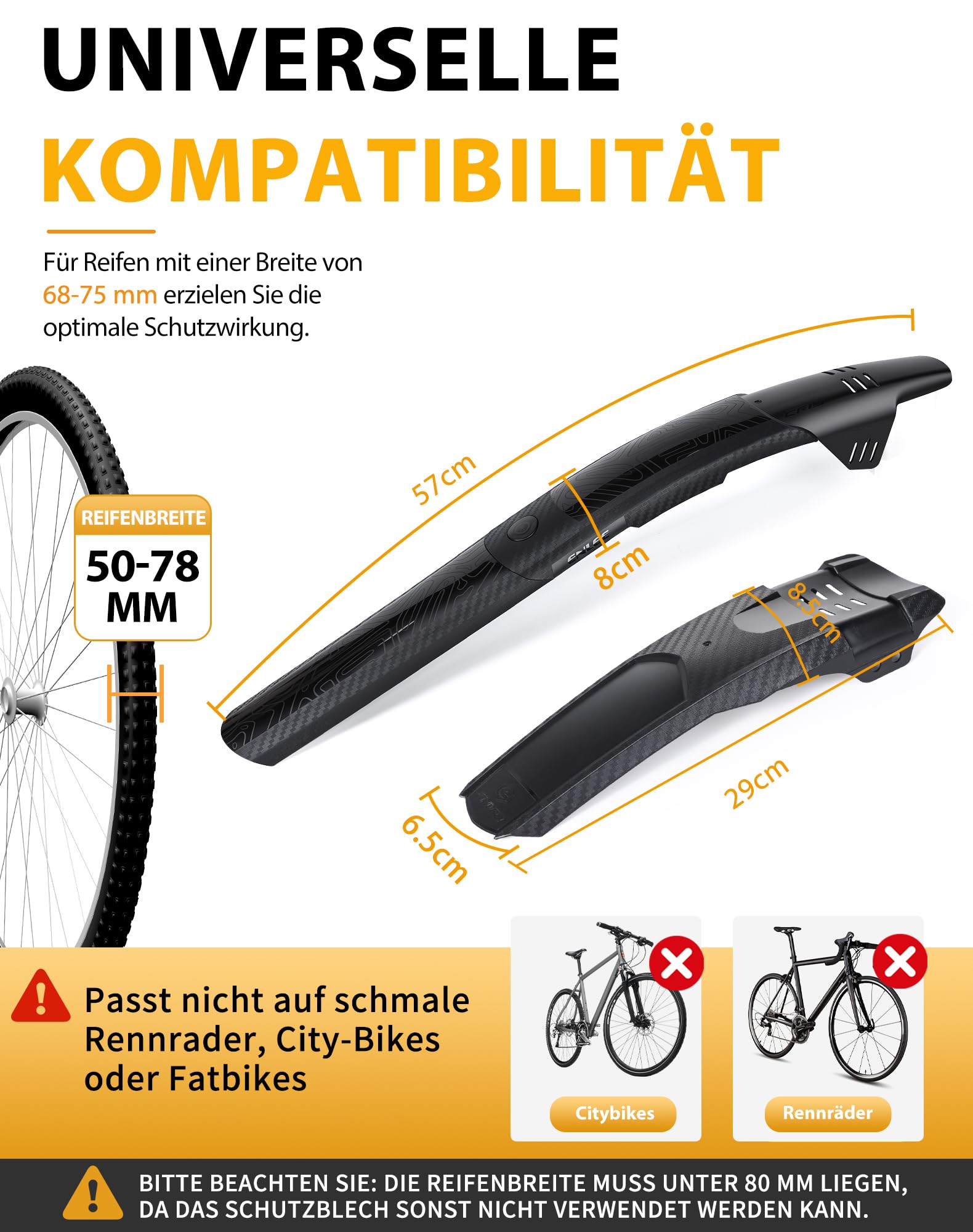 SUNFATT Fahrrad Schutzblech Mountainbike Set [Nicht für V-Brakes], Längenverstellbarer Spritzschutz Fahrrad 24-29 Zoll, Flexibles MTB Schutzblech mit Wiederverwendbaren Kabelbindern Sport & Freizeit