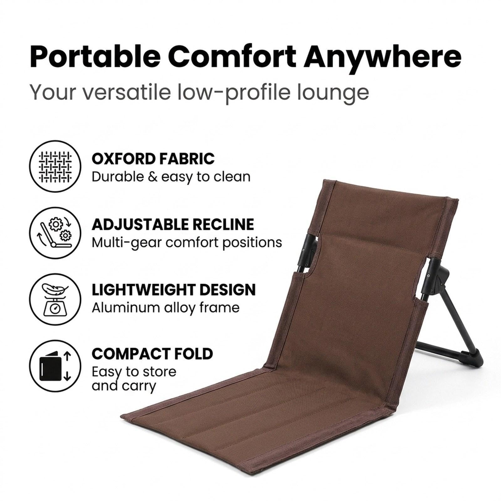 Beach Lounger Klappbarer Bodensessel mit Ergonomischer Rückenstütze Faltbares Outdoor Sitzkissen aus Robustem Material für Campingplatz Angeltouren