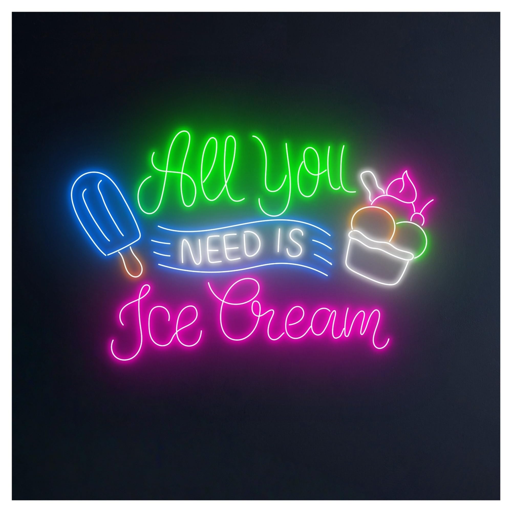 RONGCH Hanging Art Neon Signs All You Need is Ice Cream Neon Sign, Suitable for Shop Wall Decor with Dimmable 55cm
