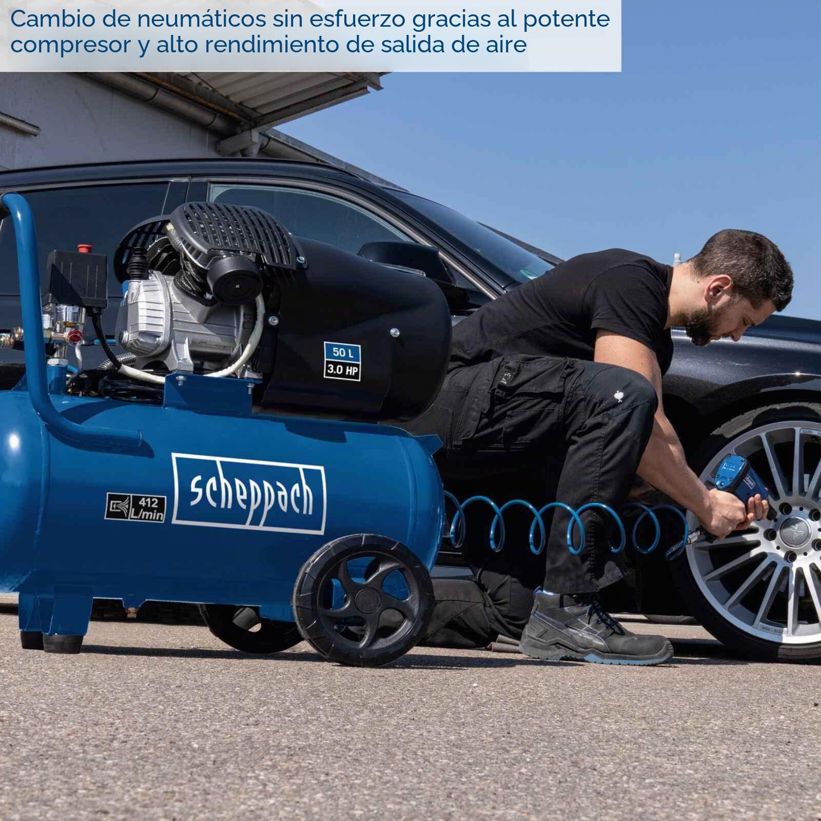 Scheppach Compresor de Aire HC500 - 2200W / 3.0CV - Tanque de 50L - 10bar - Entrada de Aire 371 l/min - 2 Manómetros & Conexiones Rápidas