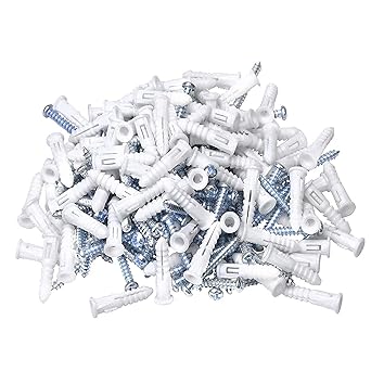 HangDone Ribbed Wall Anchors #8-#10 1-Inch with Screws 100-Pack, White