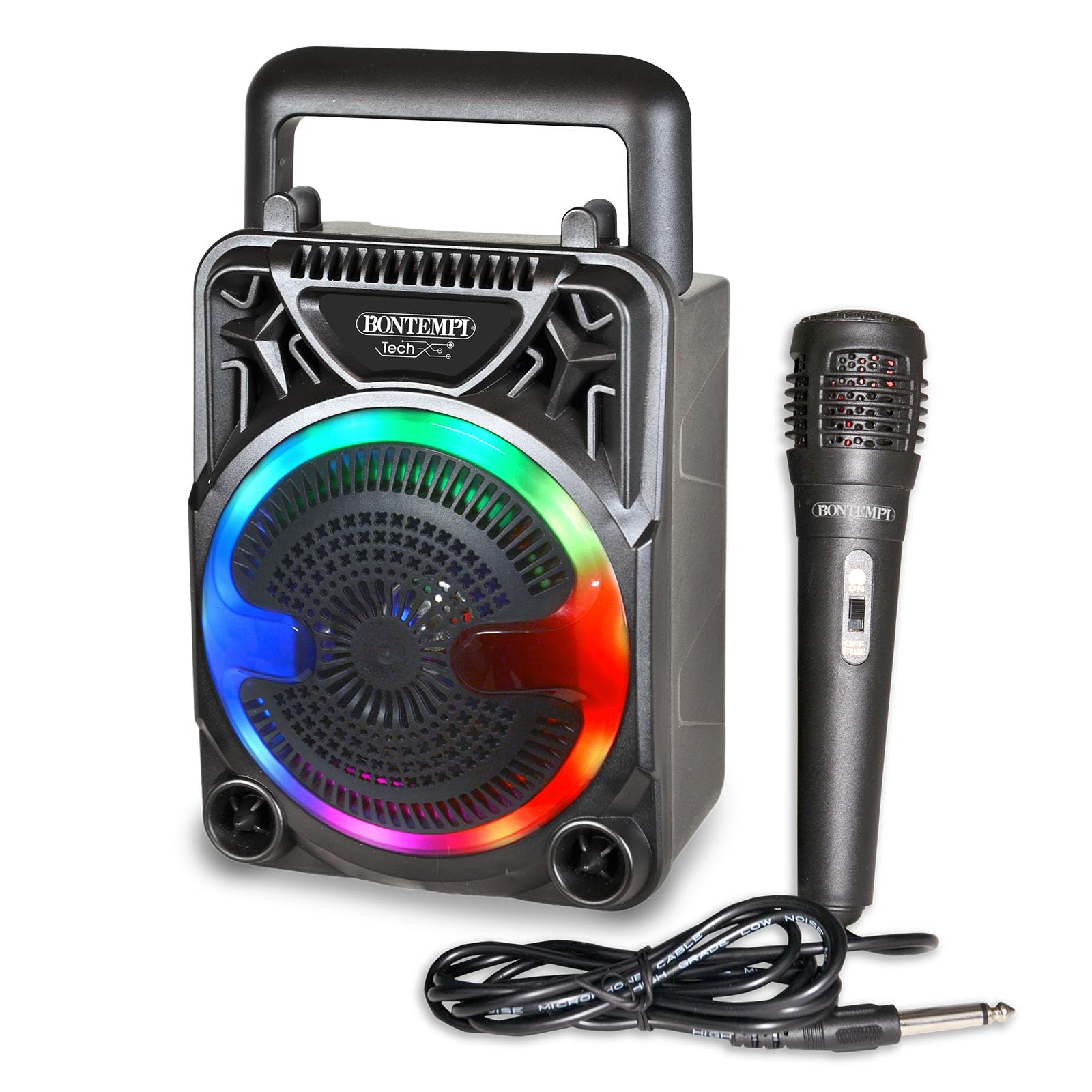 Bontempi Mini Wireless Speaker with Microphone and RGB Lights, 125 x 125 x 180 mm, Radio Function, Rot, Grün, Blau - Image 2