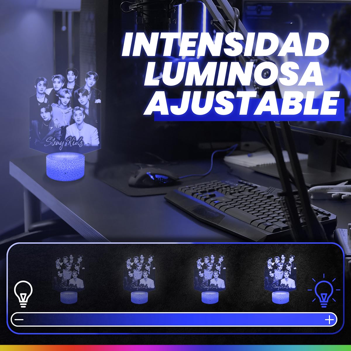 Lampephoto.fr - Lámpara 3D Stray K Decoración Cuarto Lámpara 3D Stray K Objeto K-Pop Corea Pop Coreana Idea de Regalo Luz Suave Luz Nocturna Decoración de Escritorio, Regalo Navidad TOP