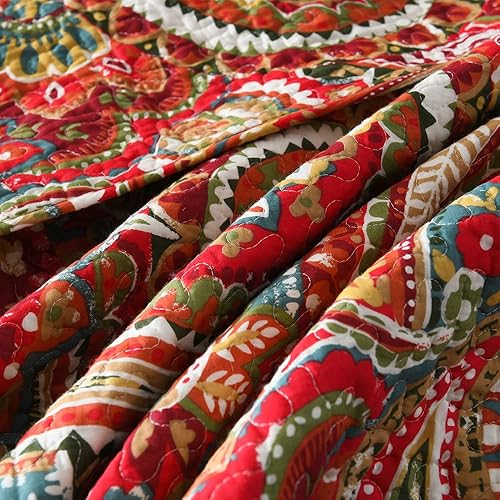 Miniatura 8 de ENASAL Juego de colcha de algodón juegos de colcha reversible colcha de cachemira floral rojo tamaño King