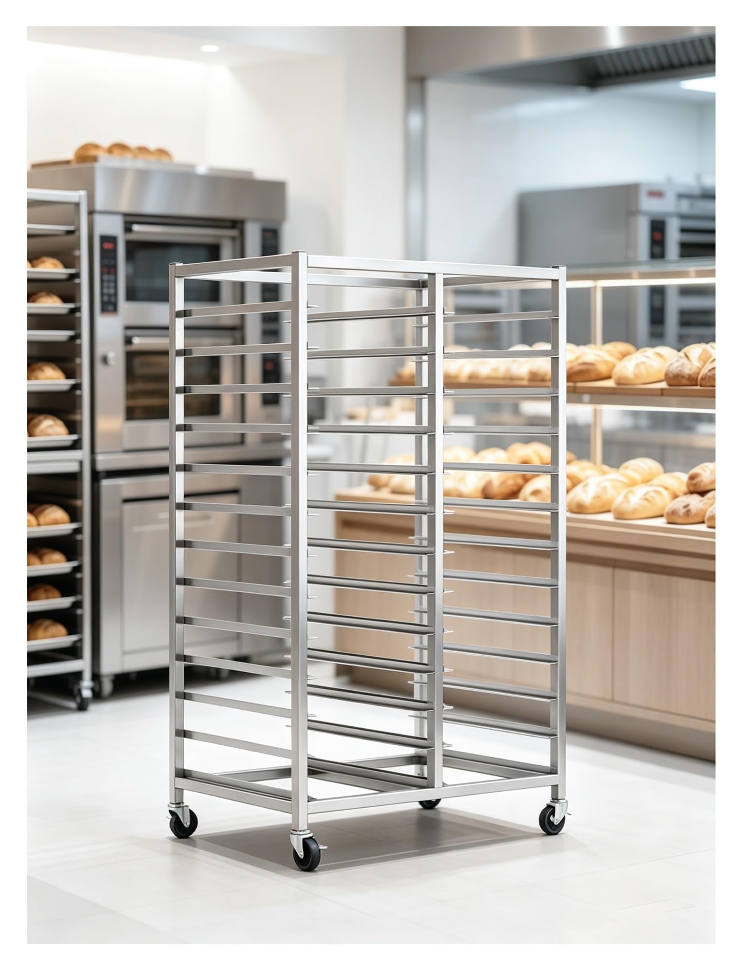 Scaffale da forno for riporre teglie in lamiera di acciaio inox su ruote | Carrello portaoggetti for teglie for panini, resistente, con rotelle(30-Layer)