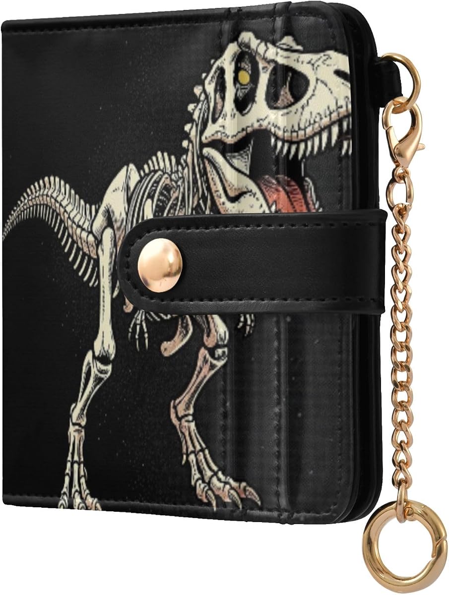 Yuiboo Cartera plegable de cuero para mujer, lindo monedero | Cuero de PU, bloqueo RFID, para viajes diarios, esqueleto de fósiles de hueso de dinosaurio Dino Trex