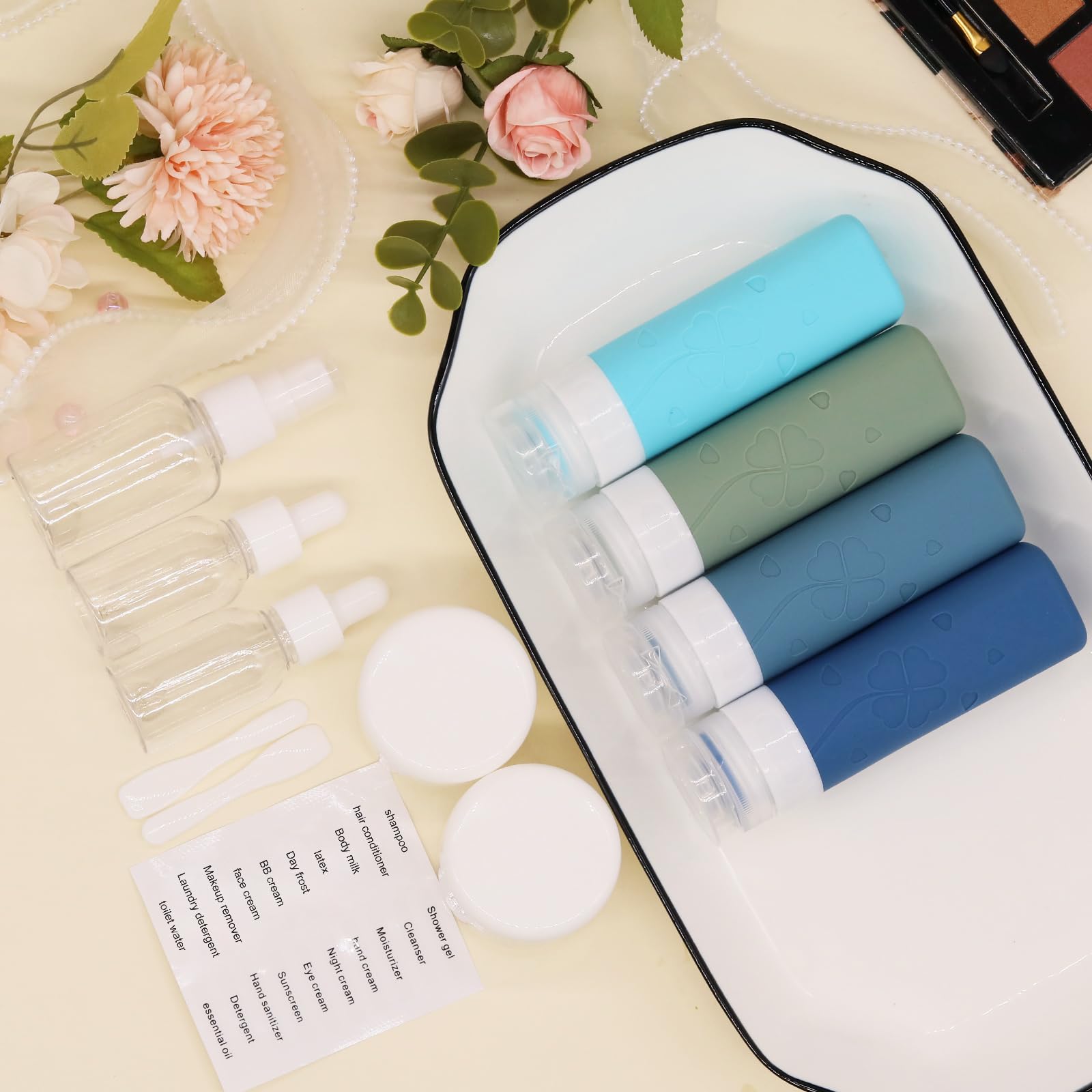Set 6 bottiglie da viaggio in silicone da 90 ml Contenitori da viaggio comprimibili a tenuta stagna ricaricabili per lozione shampoo liquido