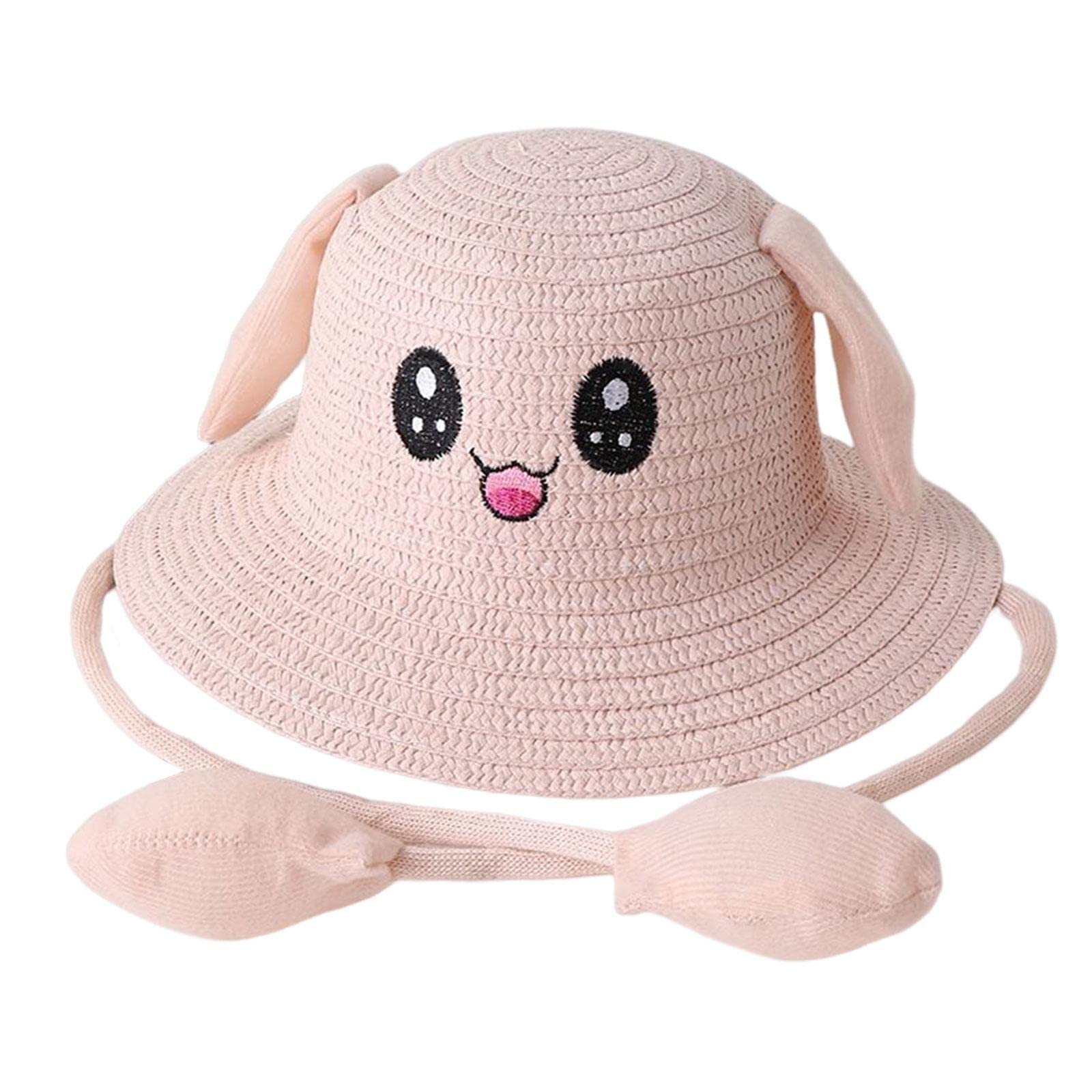 Harilla Sombrero de paja para mujer con orejas, gorro de playa de verano sombrero de paja con ala ancha plegable sombrero de verano protección UV con orejas móviles, sombrero de pescador portátil para