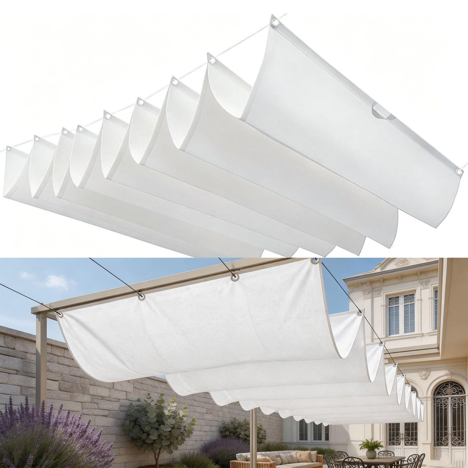 Ausziehbares Wellen-Sonnensegel 1.5 x 3 m 98% Uv-Schutz Reißfest Wetterfest Rechteckig Winterfest mit Ösen Sonnenschutz Segel für Balkon Terrasse Garten, Weiß