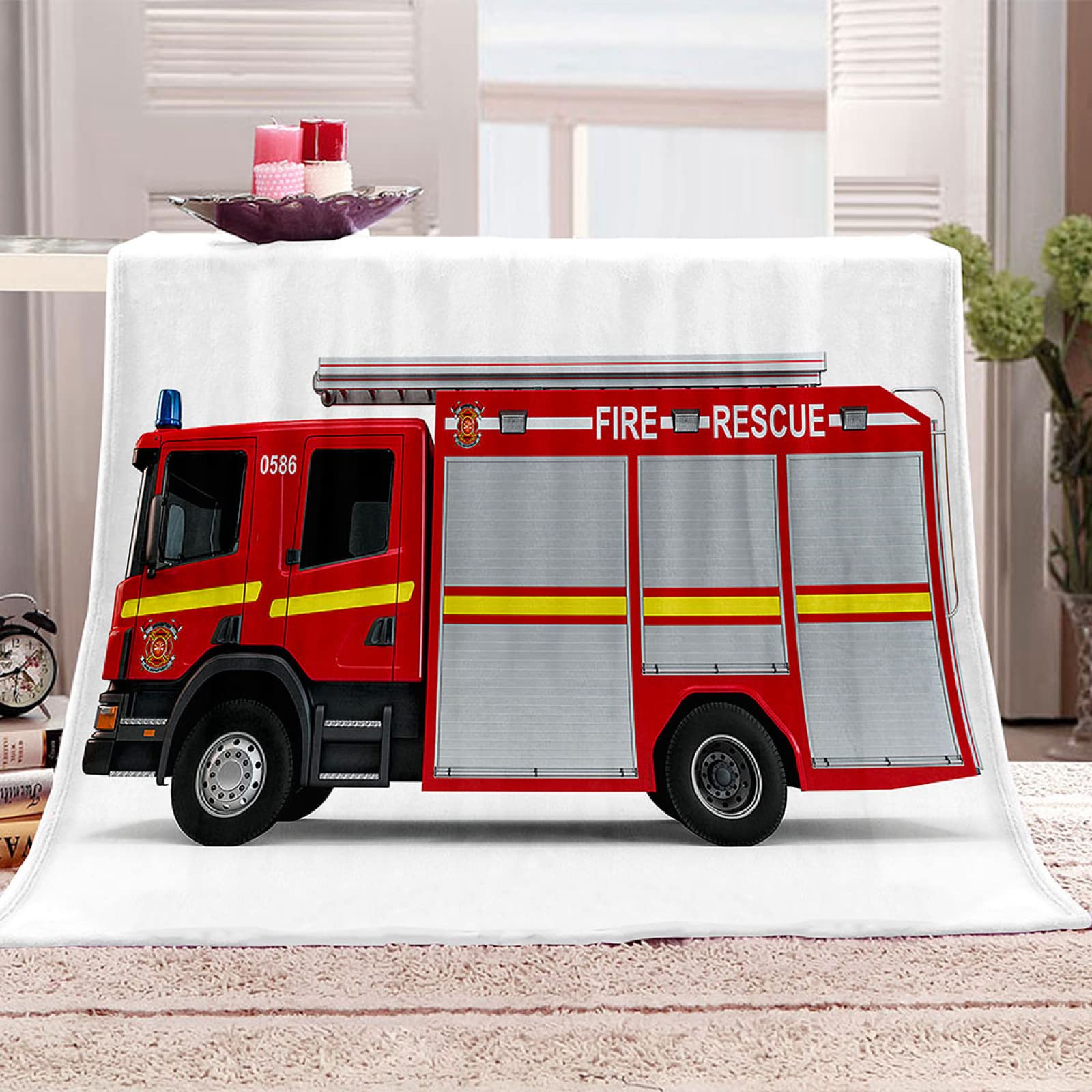 Couverture en flanelle voiture de pompier 3D pour remplacer les plaids rêches et froids