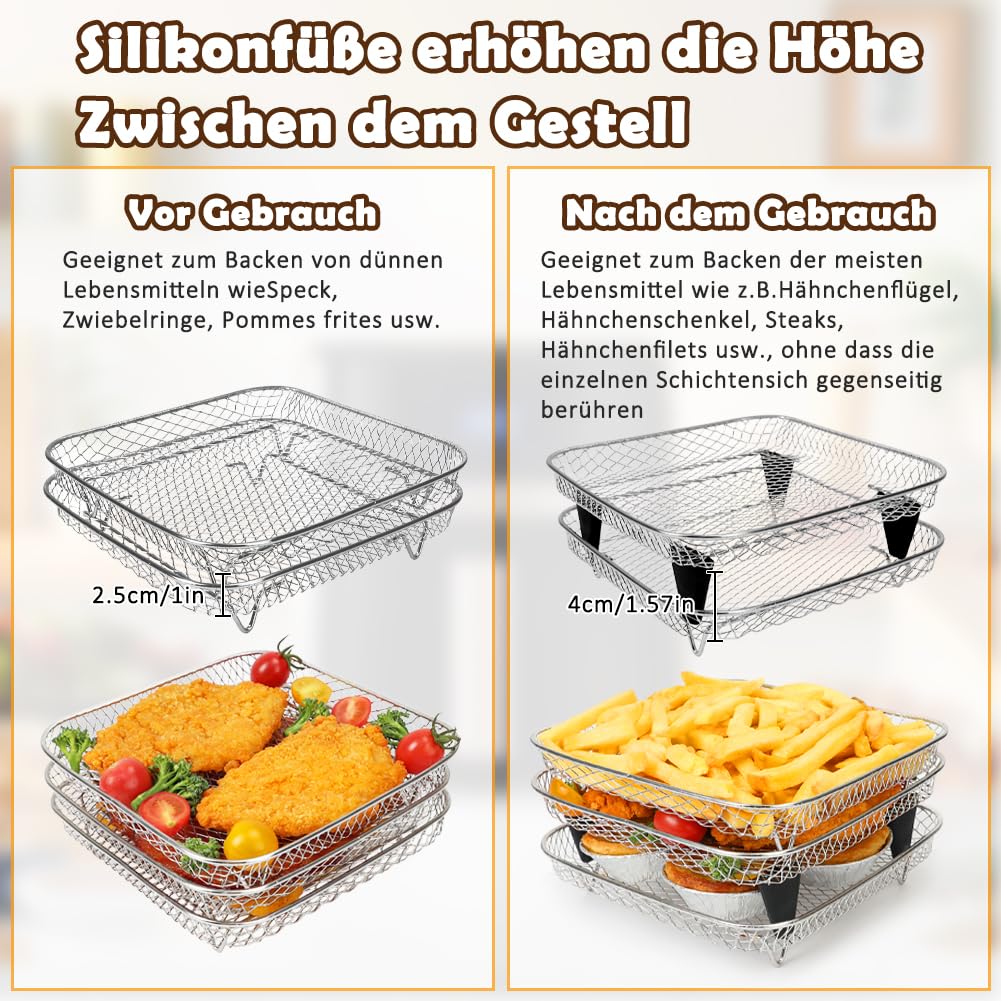 Airfryer Zubehör für Russell Hobbs 4L /Ninja PRO 4,7L AF140EU & AF180EU Heißluftfritteuse, Klein Airfryer Racks/Gitter, Square Stapelbar Körbe, Zubehör für Heißluftfritteuse 2000-Serie 4,2L