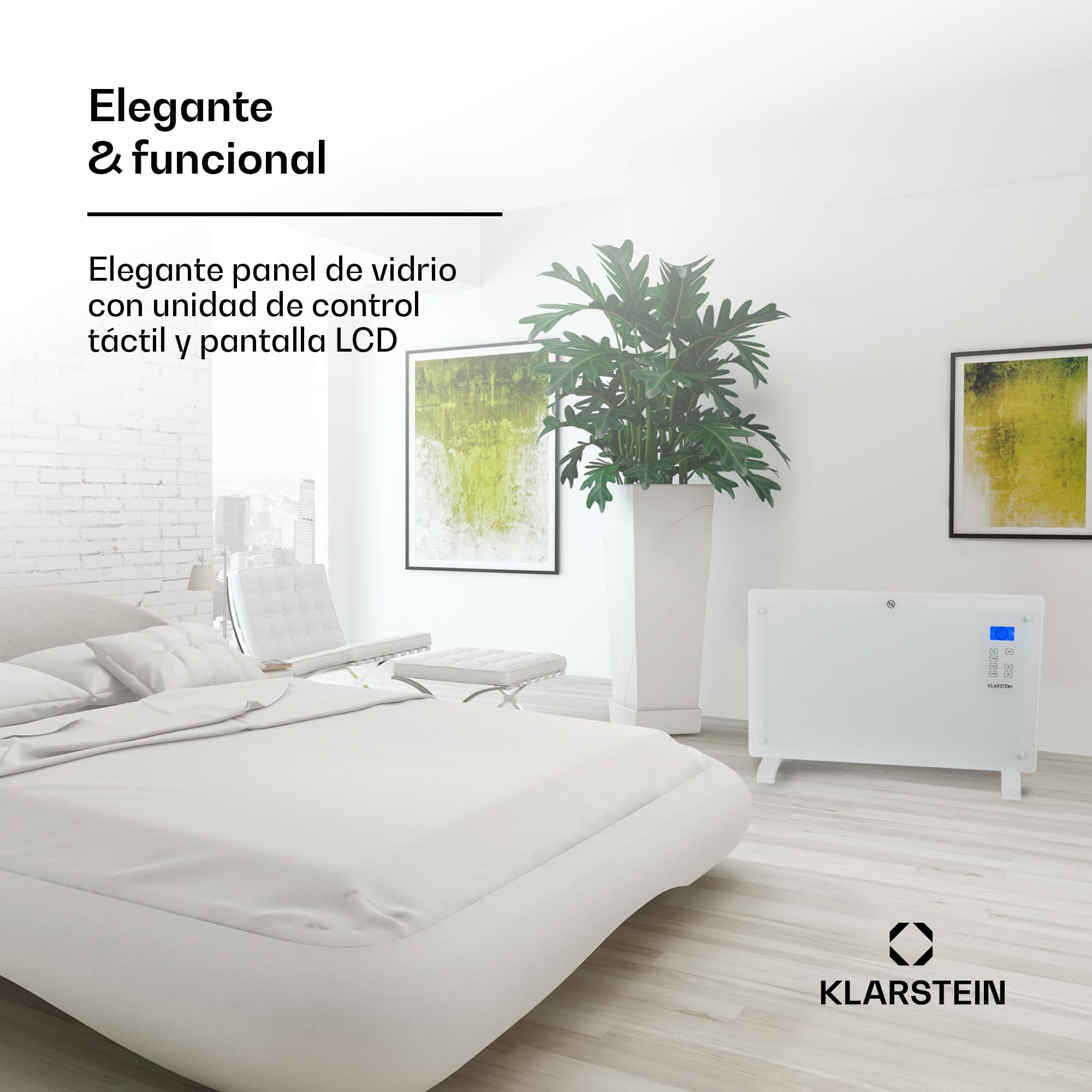 Klarstein Radiadores Bajo Consumo Electricos para Casa, Estufa Electrica de 2000W con Ruedas, Radiador Electrico Silencioso, Portátil y Delgado, Estufas con Panel para Pared, Pantalla y Termostato
