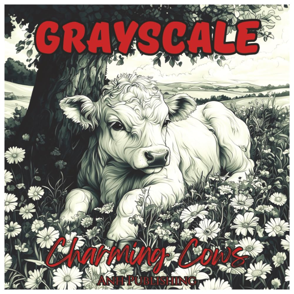 Grayscale Charming Cows: Fun Coloring Book for All ages: Relaxing Grayscale Cow Illustrations for Stress Relief, Creativity, and Fun Coloring Moments (Grayscale Animal Coloring Series)