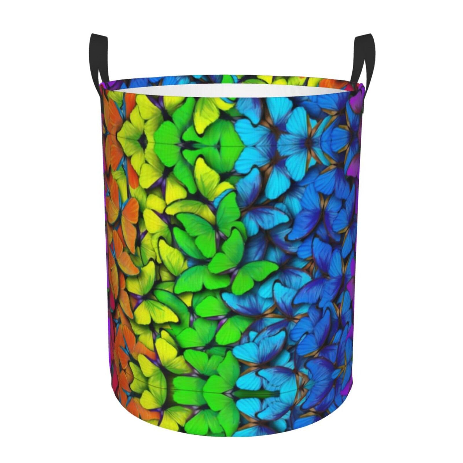 M Circular Hamper Colorful Butterfly Print Storage Basket for Home