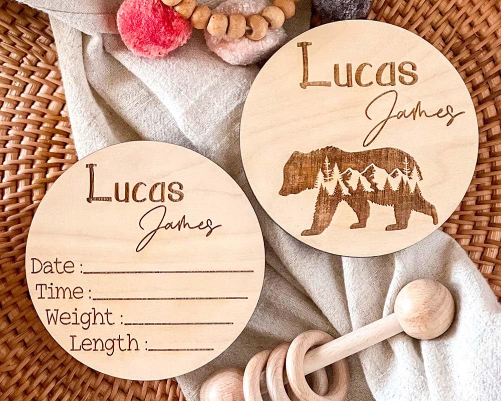 Personalized Newborn Name Announcement Sign for Hospital - Single/Double Sided - Wood Birth Announcement Sign - Name Baby Announcement Sign Customized Gender Neutral (Double Sided)