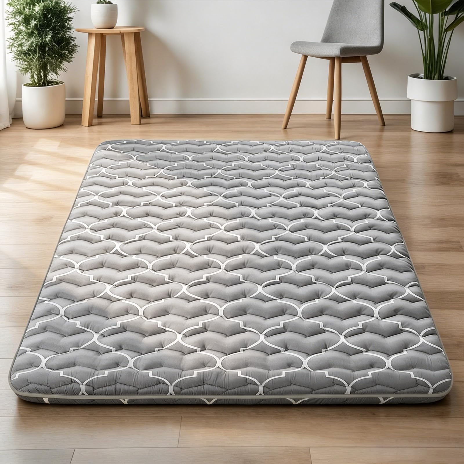 CypherX 3.2" Thick Full Floor Futon Mattress Japanese Tatami Folding Bed | 54"x80" 5-layer cotton & 25D foam pad. Includes dust cover, strap & bag. Ergonomic 3D quilting for guests & camping(color is black)