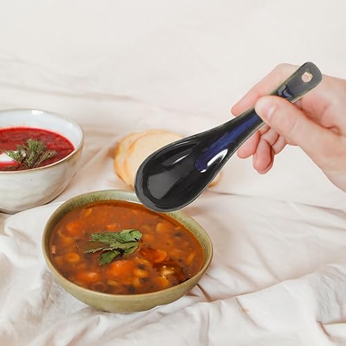 Miniatura 5 de Cuchara de cerámica asiática de cerámica, cucharas de sopa japonesas, cuchara de sopa japonesa, adecuada para sopa, salsa, pastel (2 piezas)