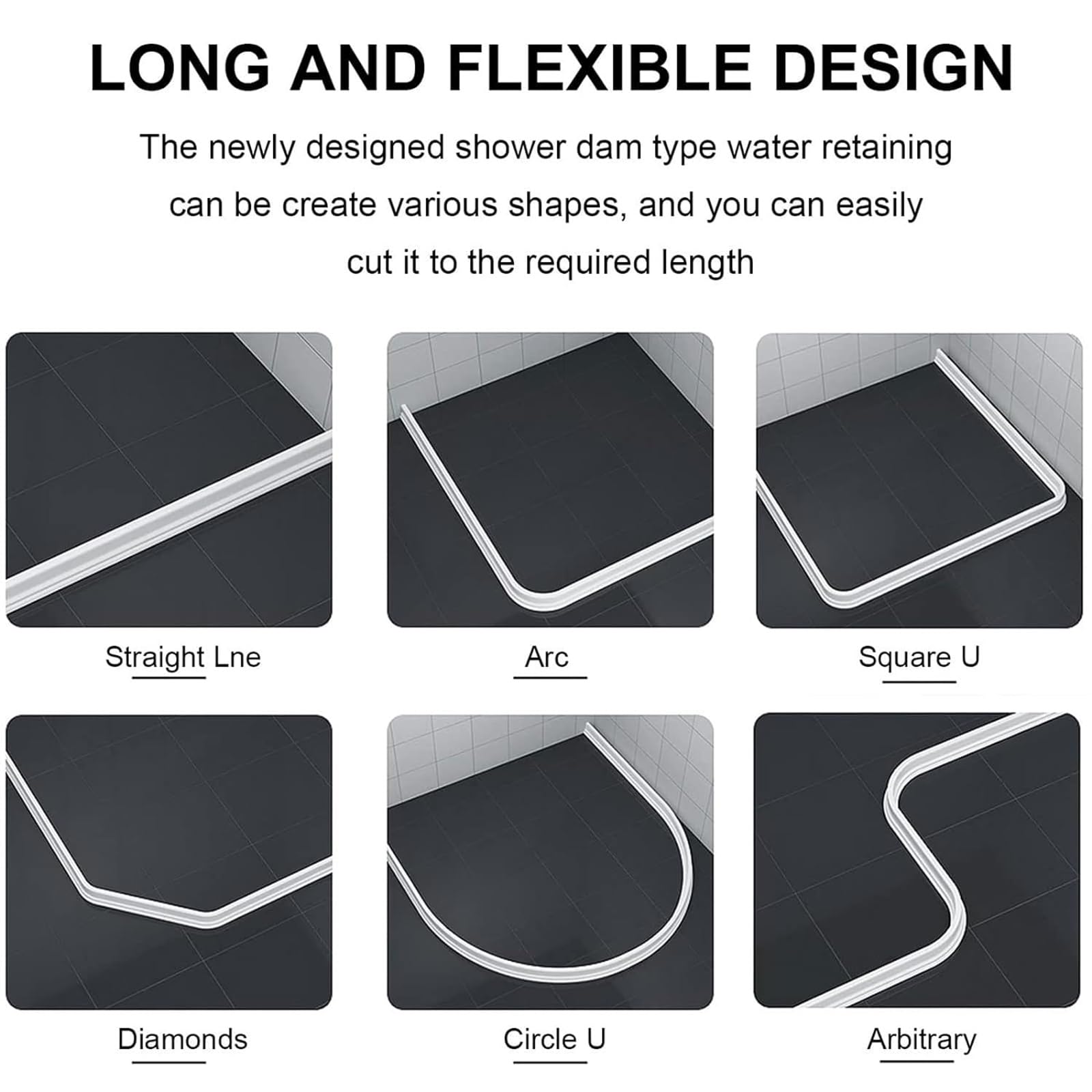 Paraspruzzi in silicone autoadesivo, diga in silicone per soglia doccia con nastro adesivo, guarnizione per pavimento per doccia, guarnizione per pavimento per bagno per stanza umida ( Color : Gray ,