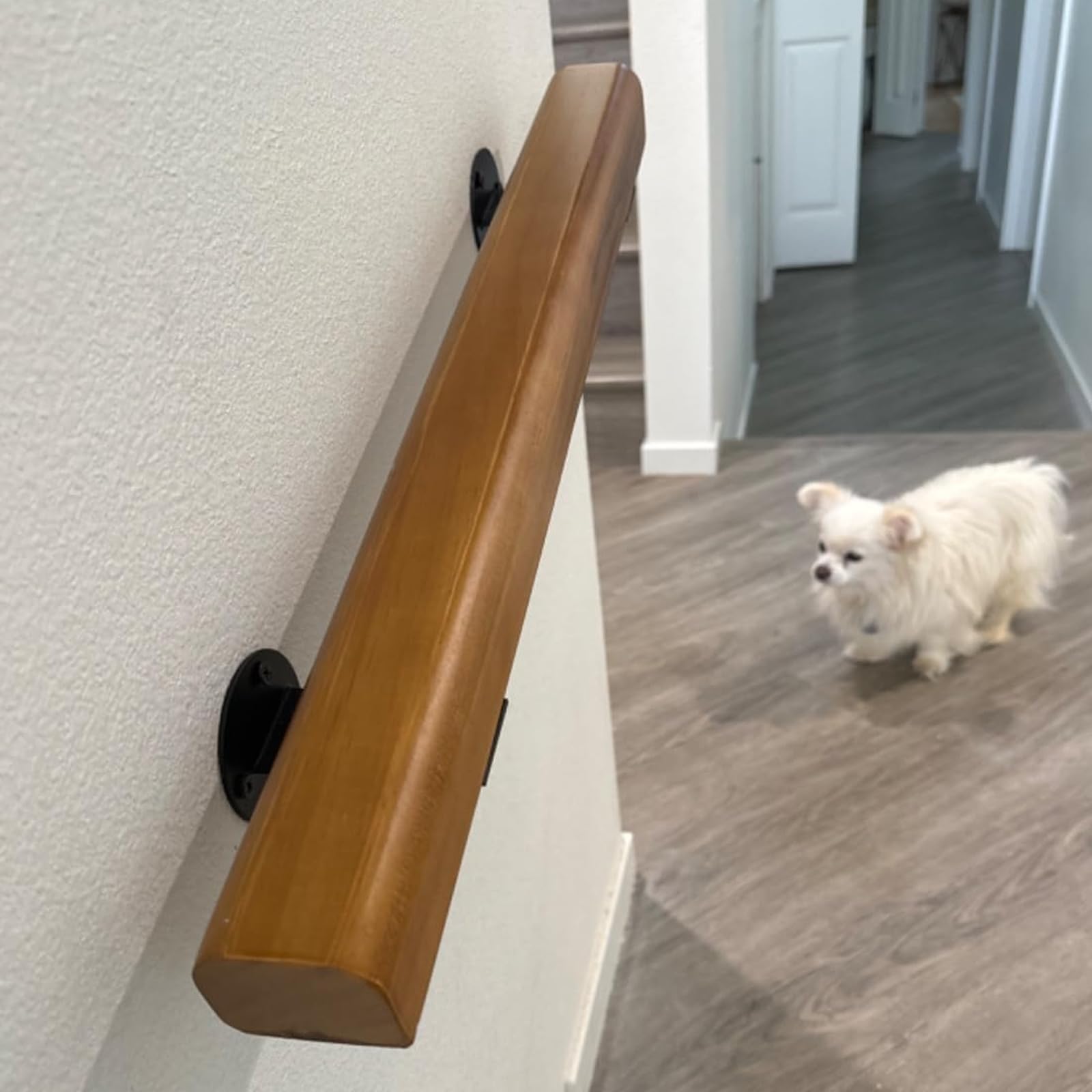 Wood Stair Handrails Wall Mount, Hand Railings for Stairs Indoor Outdoor, Non-Slip Staircase Handrail for Corridor,Attic,Deck,Kindergarten Guardrail (2ft)