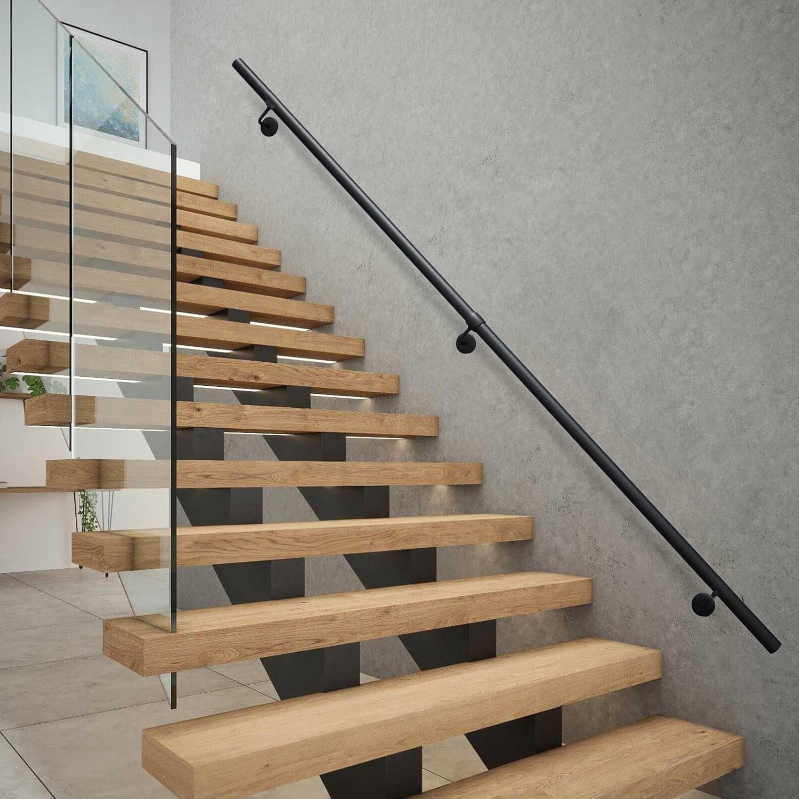 GLDYTVF Black Wall Mount Stairs Handrail for Indoor and Outdoor, Staircase Railing Banister Rail Kit - Length 1 2 3 4 5 6 metres Non-Slip Stair Rail Kit(17ft/510cm)