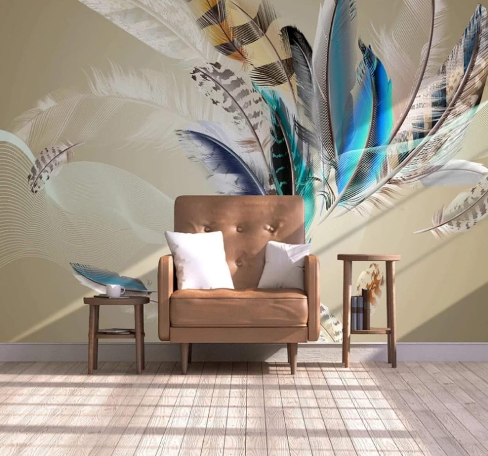XLMING Minimalist Three Dimensional Colourful Feathers Unique 3D Wallpaper Luxury Home Dining Decor Paste Sofa Living Room The Wall for Bedroom Mural-430cm×300cm