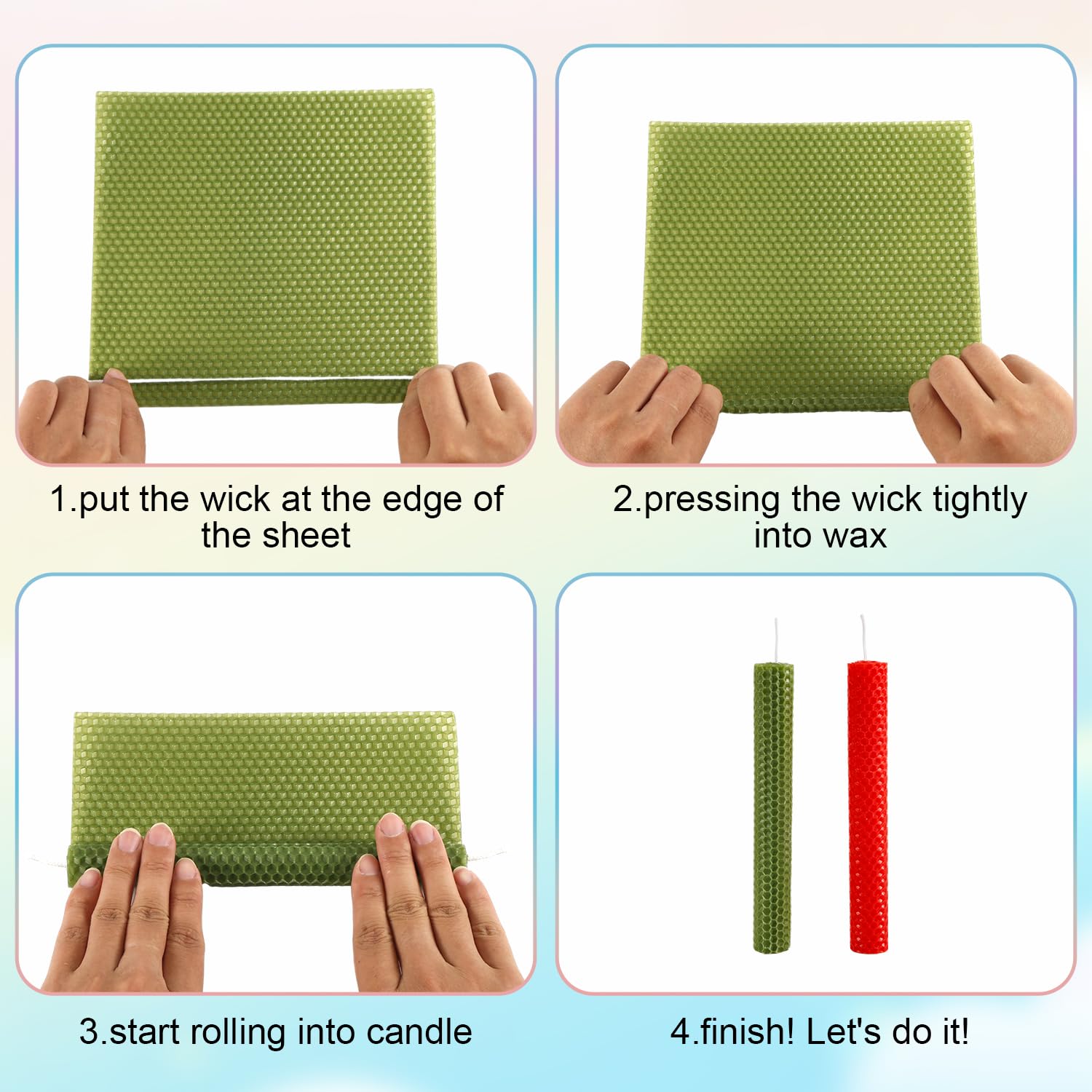 Kit Fabrication Bougies En Cire D'abeille - 30 Plaques, 20 Mèches, 4 Porte-bougies, Activité DIY Familiale