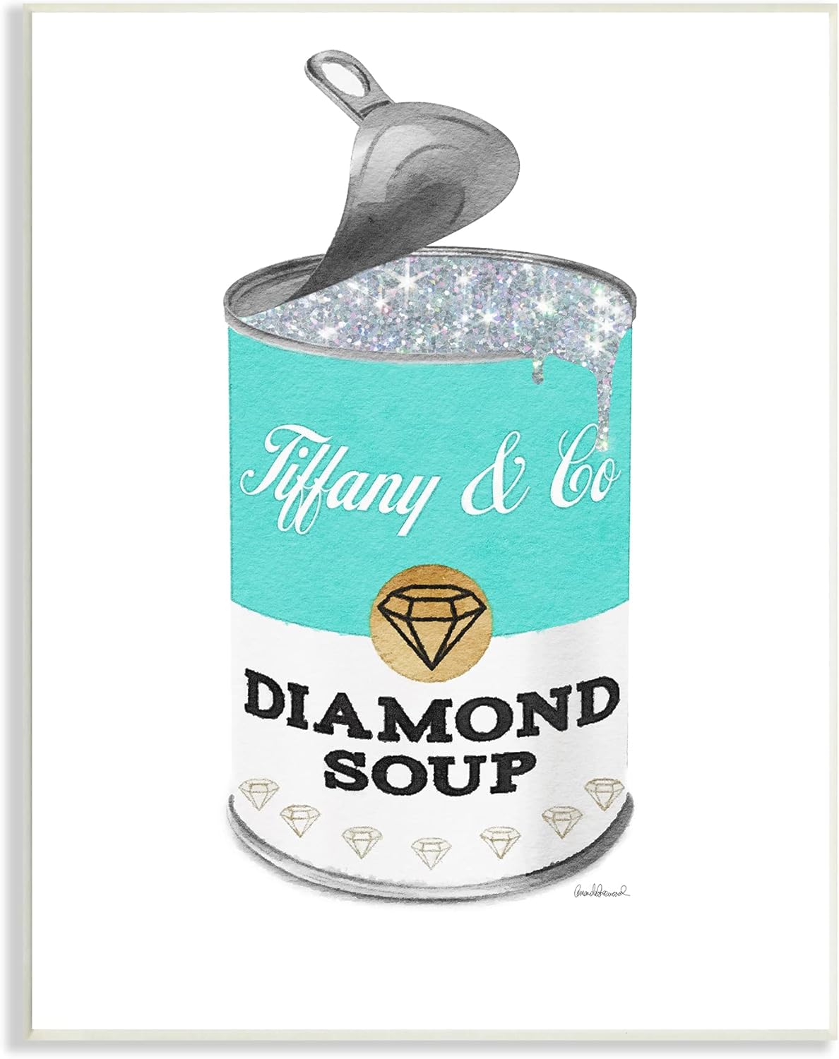 Stupell Industries Blue Pop Fashion Condensed Soup Glam Open Lid, Designed by Amanda Greenwood Wall Plaque, 13 x 19, Silver 13x19 Silver