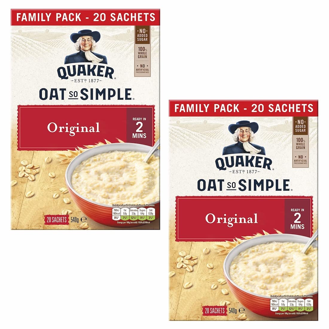 Set Cleverry con Quaker Oat So Simple Family Pack Original 40 bolsitas x 27g, Avena integral
