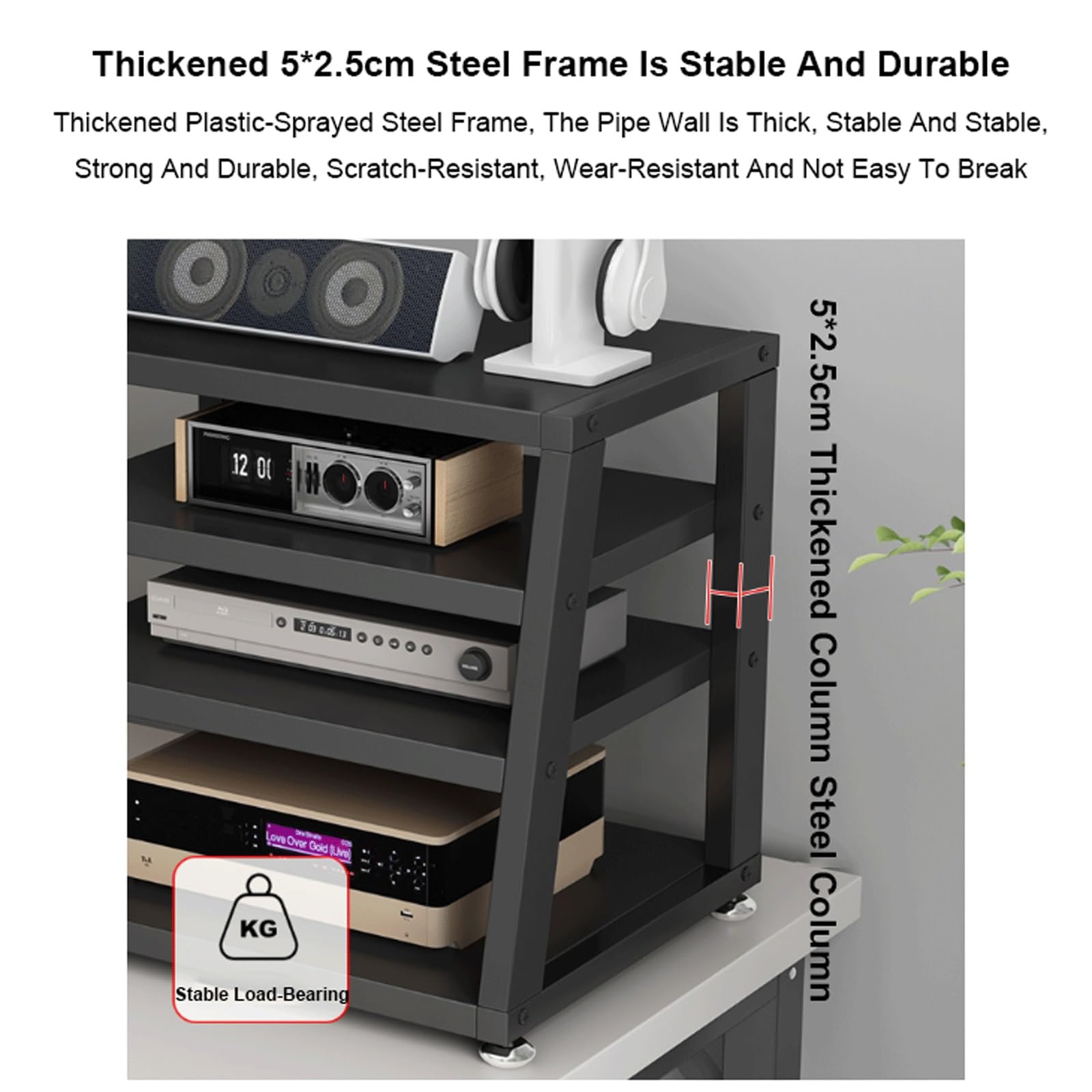 Stand 2/3/4 Tier Av Media Stand Desktop Av Komponent Entertainment Stand Trapezowy stojak audio wieża drewniana szafa stereo do domowego biura salonu, Nero-45x35x48cm