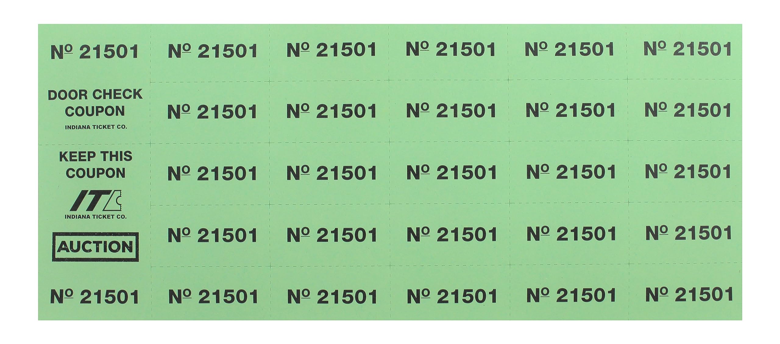 INDIANA TICKET CO. Green Auction Tickets, 500 Sheets Per Bundle, Used for Drawlings, Fundraisers & Prizes