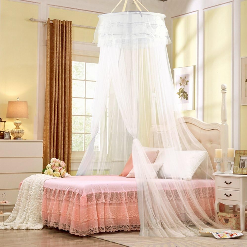 Mosquito net, infreecs flying net mosquito net round mosquito net canopy mosquito net insect net insect repellent curtains for single or double beds indoor or outdoor, white