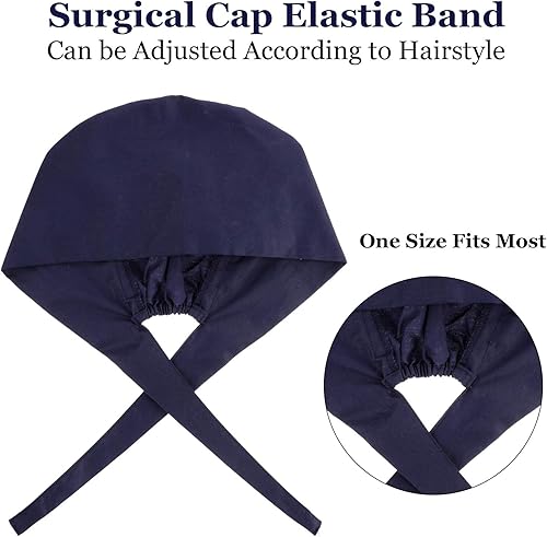 Miniatura 4 de SATINIOR 5 gorras de trabajo quirúrgicas con botón ajustable en forma de calabaza Bouffant sombreros de trabajo con banda para el sudor