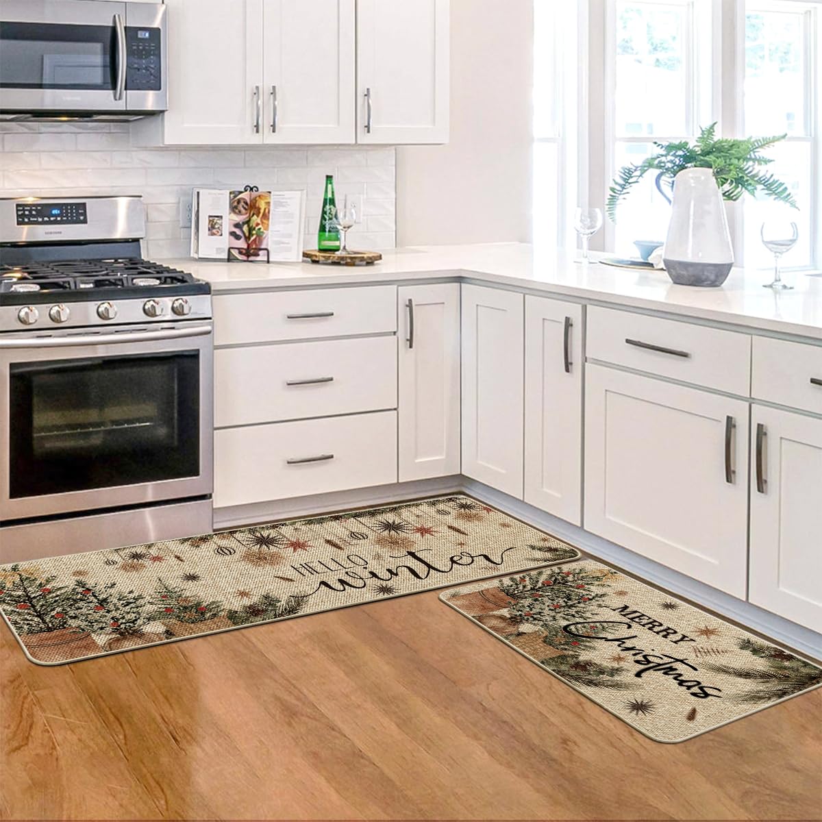 Artoid Mode Alberi - Set di 2 tappeti da cucina con pigne di pino, per interni ed esterni, 43 x 73 e 43 x 118 cm