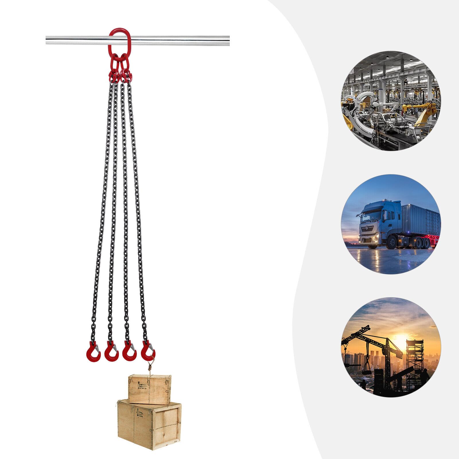 Catena di sollevamento per l'industria, 5T, 1,5 m, 4 catene, gancio per gru, livello resistente all'usura, per gru a carrello elevatore, catena con gancio con gancio