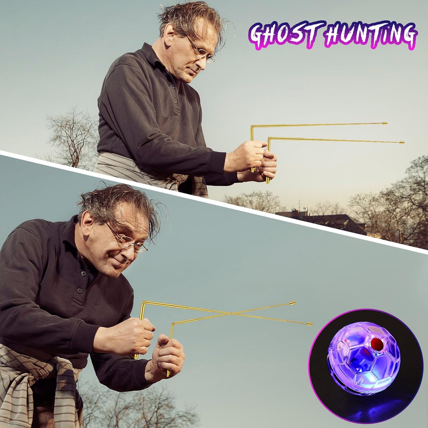 7 in 1 Ghost Hunting Equipment Kit Include 1 EMF Meter 1 Hand Held Radio 2 LED Light Cat Ball 1 Digital EVP Voice Recorder 2 Dowsing Rods Ghost Investigation Paranormal Equipment