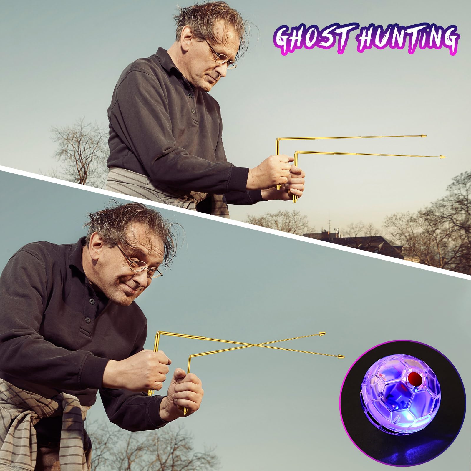 El kit de equipo de caza de fantasmas 7 en 1 incluye 1 medidor EMF, 1 radio de mano, 2 luces LED, 1 grabadora de voz digital EVP, 2 varillas de radiestesia, equipo paranormal de