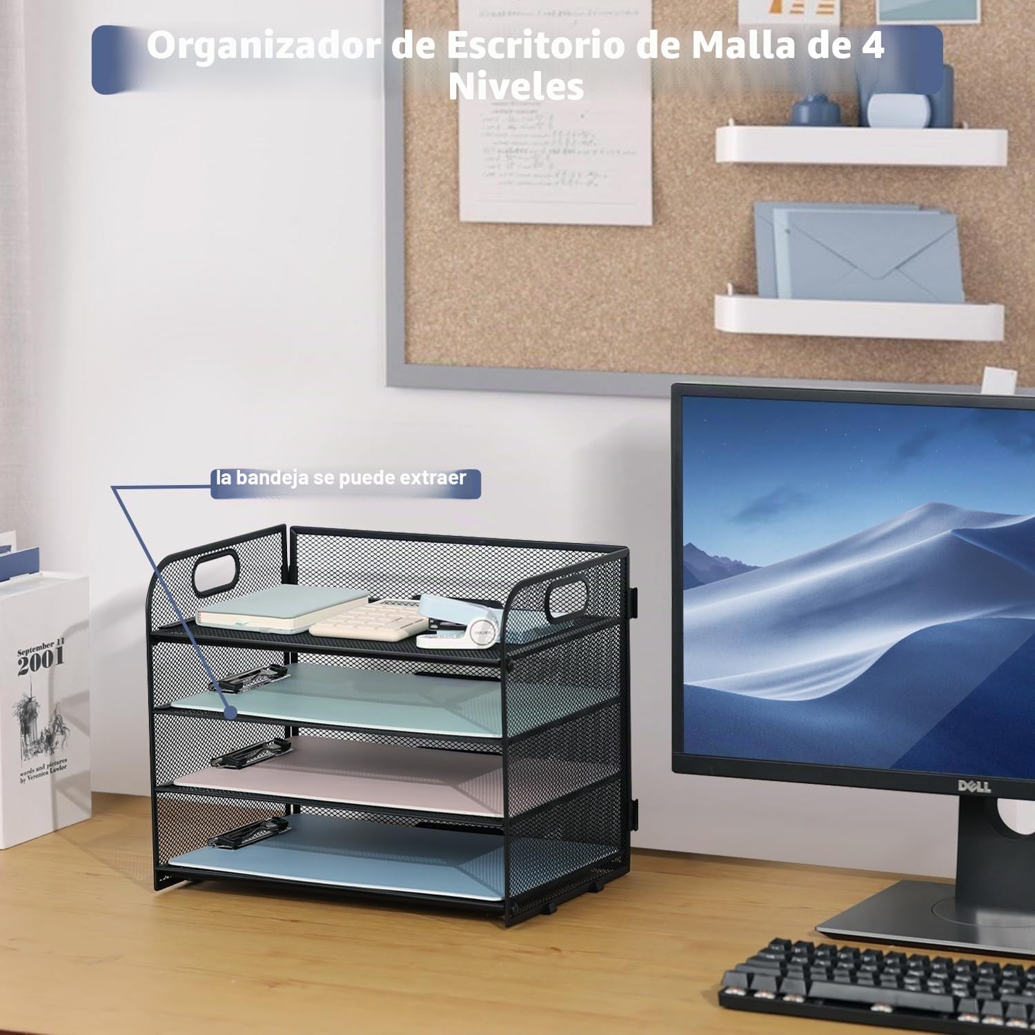 LATERN Bandeja de Malla Metálica 4 Niveles 32CM x 28CM x 24CM Organizador Extraíble para Archivadores