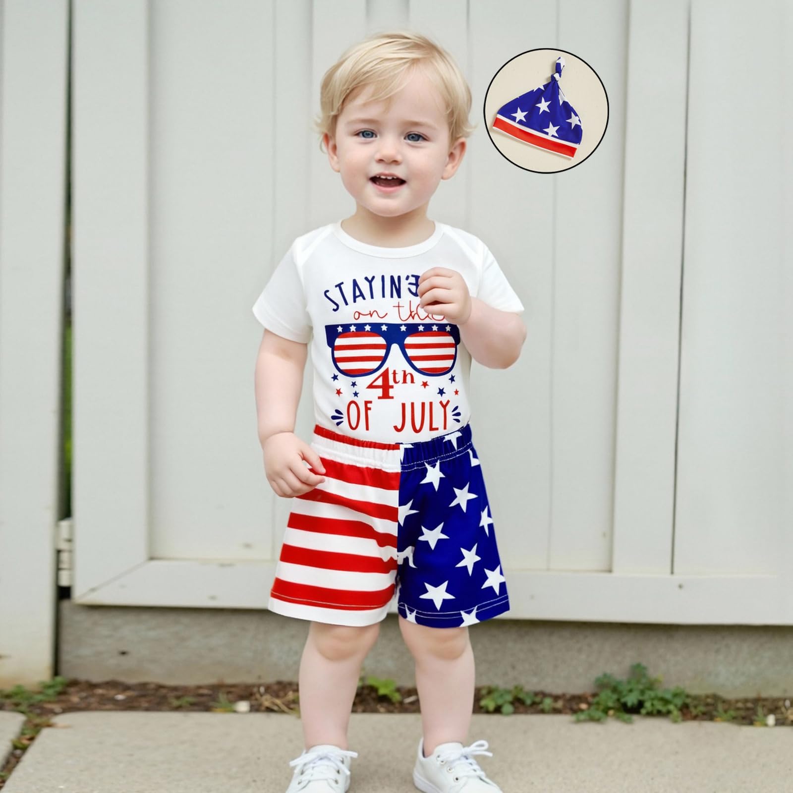 4th of July Baby Boy Outfit My 1th 4th of July Romper Star Stripe Shorts Set Cute Fourth of July Baby Boy Outfit(A-Blue,0-3 Months)