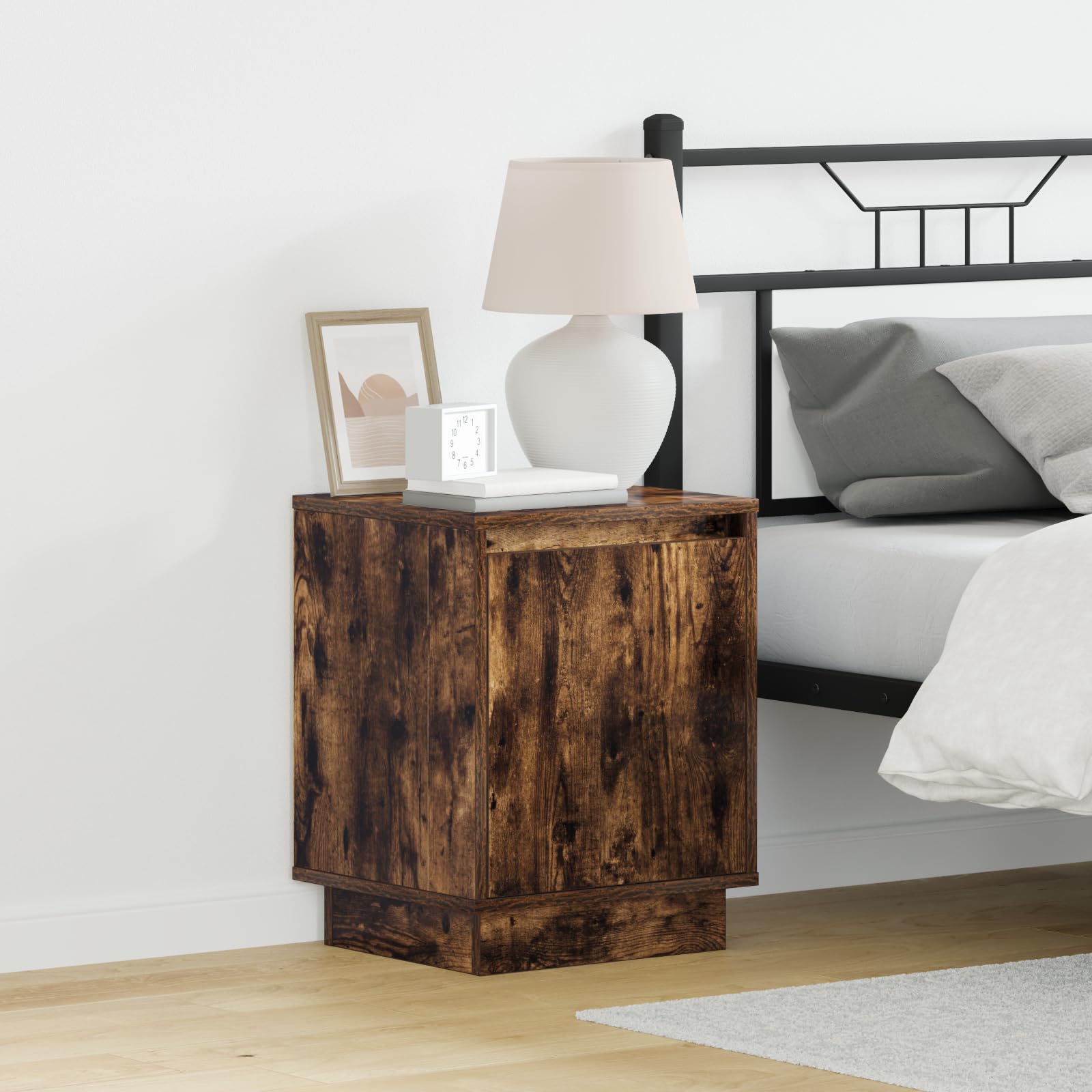 Table de chevet LED pour chambre ordonnée : lot de 2 tables de nuit chêne fumé avec tiroir