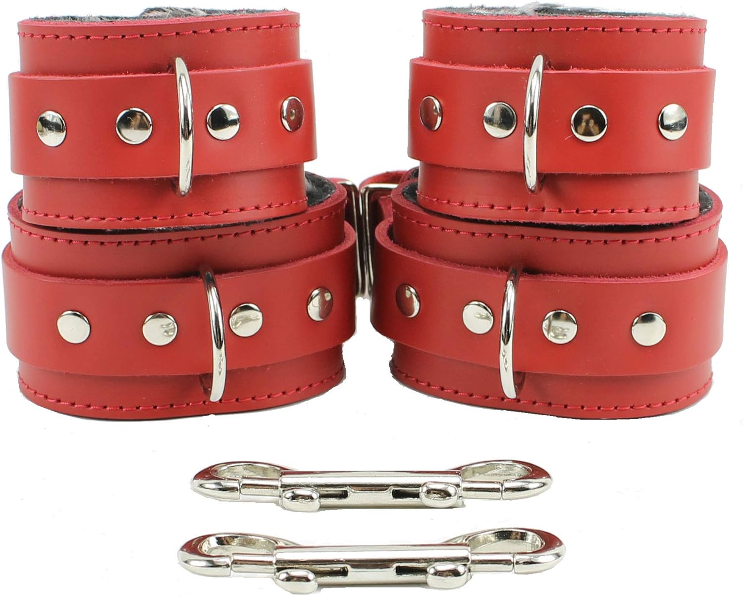 Aria Wrist Cuffs Ankle Cuffs Combo Leather Connector Set Latigo Leather Soft Fur (True Pink): Clothing, Shoes & Jewelry