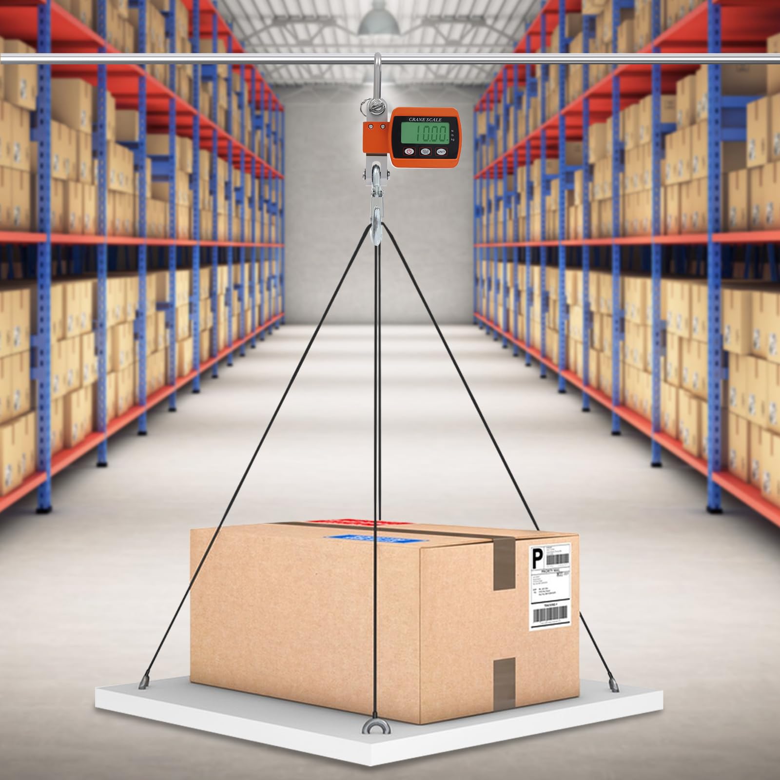 Digitale Kranwaage 500KG, Elektronische Hängewaage Industrie Hängende Waage Tragbare LCD Zugwaage mit Haken (Orange)