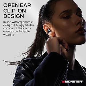 Monster Open Ear AC600 Headphones, Bluetooth 5.4 Wireless Earbuds with HiFi Stereo, Clip-On Earbuds with ENC Clear Call, 21H Playtime, Touch Control, IPX6 Waterproof Wireless Headphones for Exercise