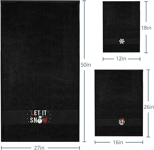 Miniatura 5 de DAN RIVER Lujoso juego de toallas navideñas 100% algodón, diseño bordado festivo, paquete de 3 piezas con tamaños de baño de 27 x 50, mano 16 x 26 y
