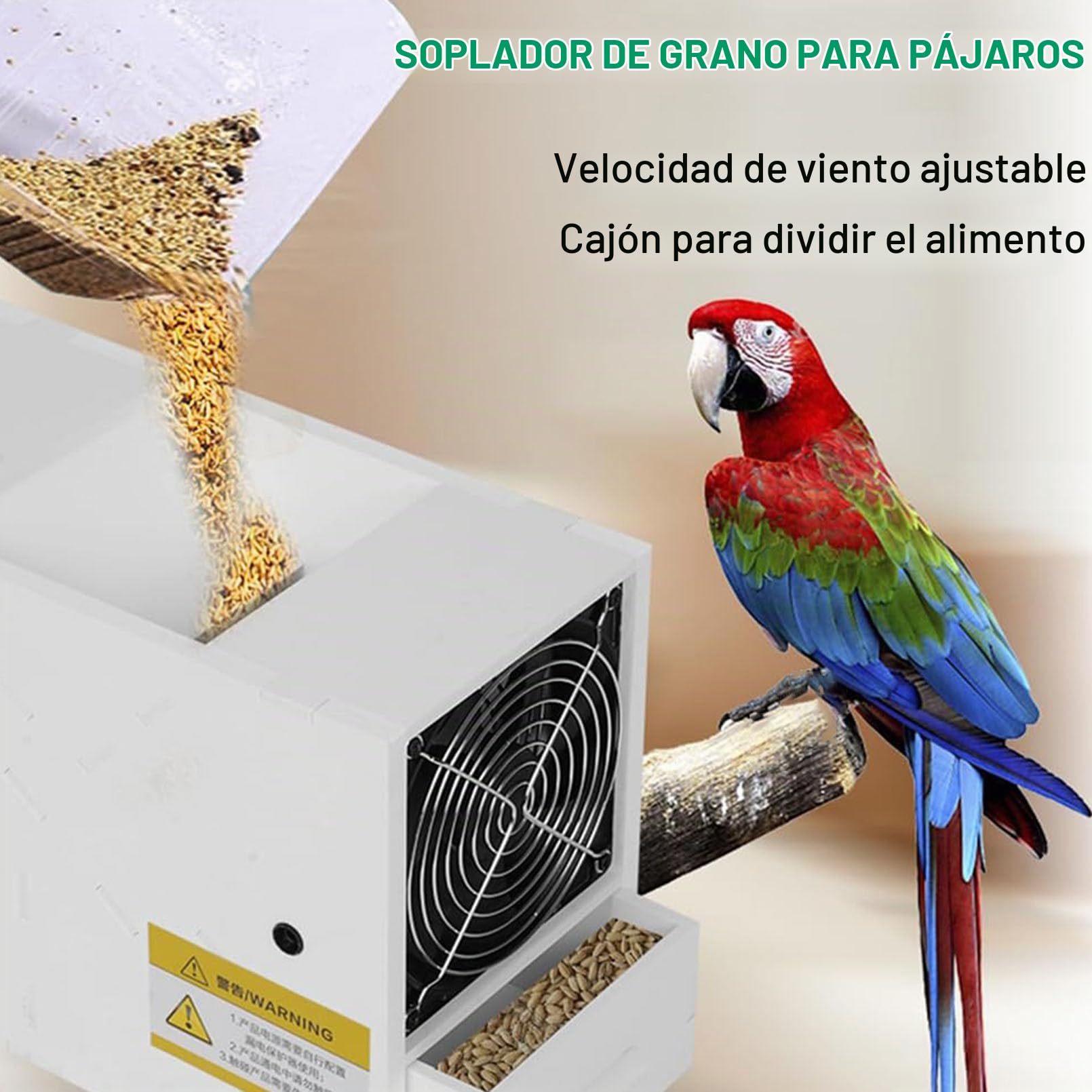 Máquina de Limpieza de Semillas para Pájaros con 2 Cajones, Divisor de Cáscara Soplada de Grano para Alimentación de Pájaros con Ventilador de Velocidad Ajustable, Separador de Granos de Acero