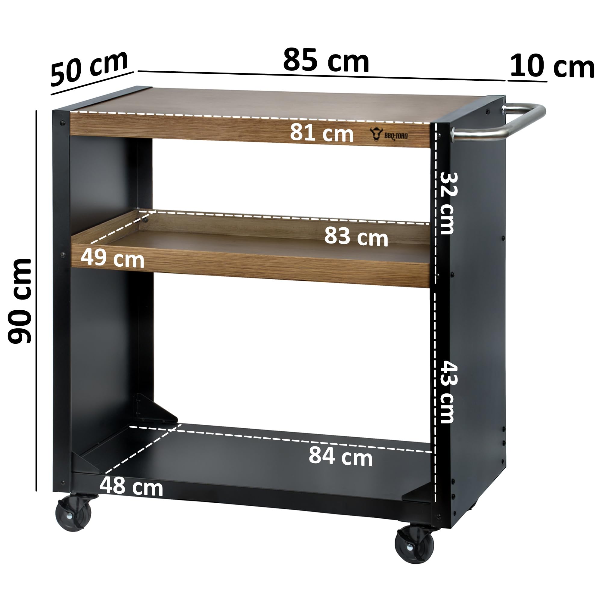 BBQ-Toro Grillwagen 95 x 50 x 90 cm | Schwarz mit Holzoptik | Grilltisch mit großer Arbeitsfläche | Grill Beistelltisch, Outdoor Grill Trolley | Grilltisch Outdoor, Servierwagen