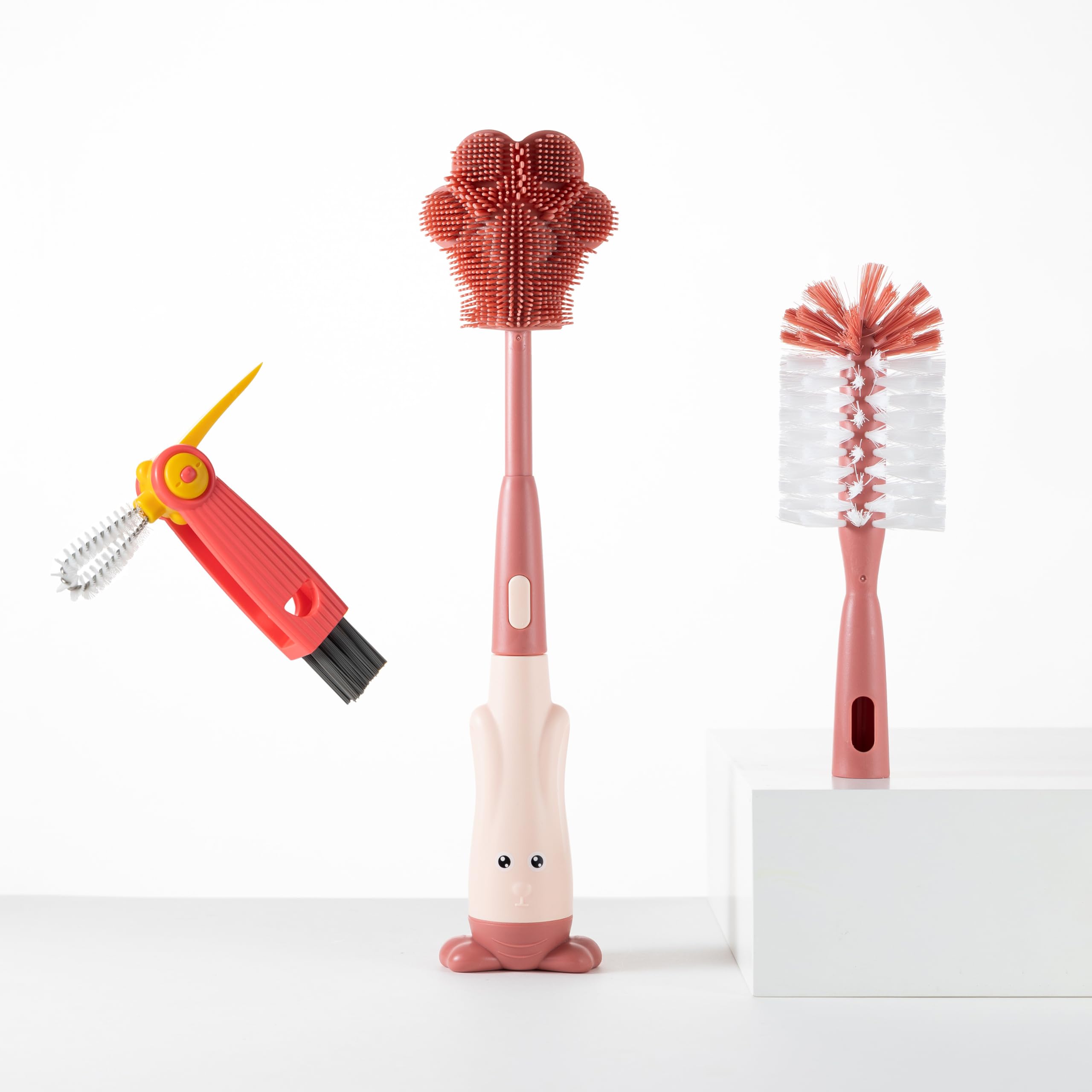 Chemimoso Cup Cleaning Brush, Silicone Baby Bottle Brush with Stand, Large Handle Water Bottle Brush Cleaner Set, with a Tiny Cup Lid Gap Cleaning