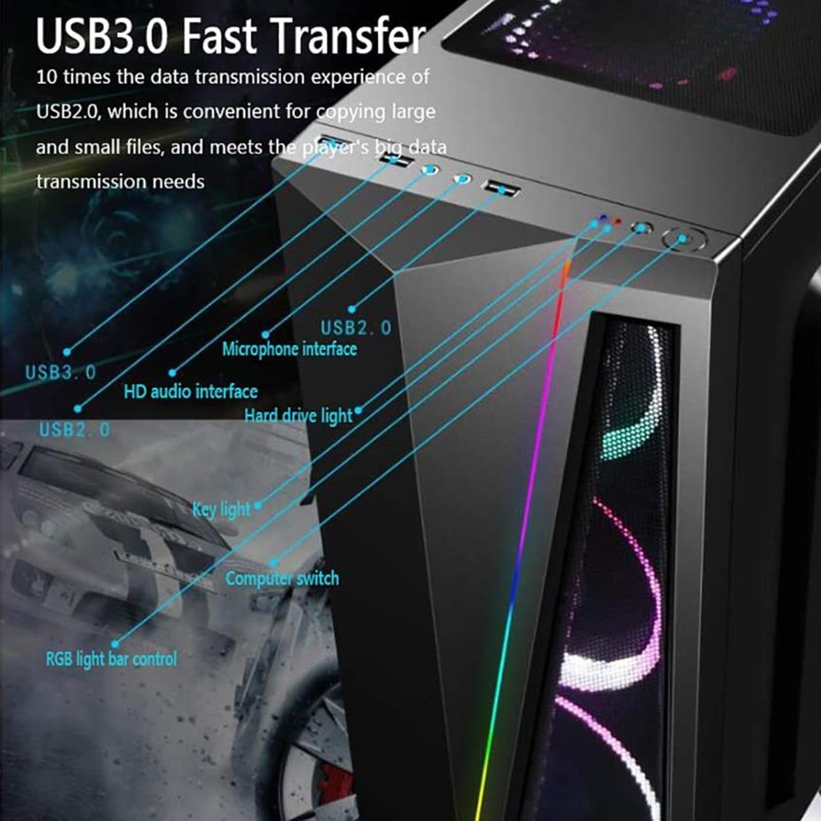 Obudowa komputera, Obudowa do gier PC, Obsługuje formaty ATX/M-ATX/ITX, 6 wentylatorów, Obsługuje chłodzenie wodne, Pasek świetlny RGB z przodu, Nadaje się do gier biurowych (Size : White)