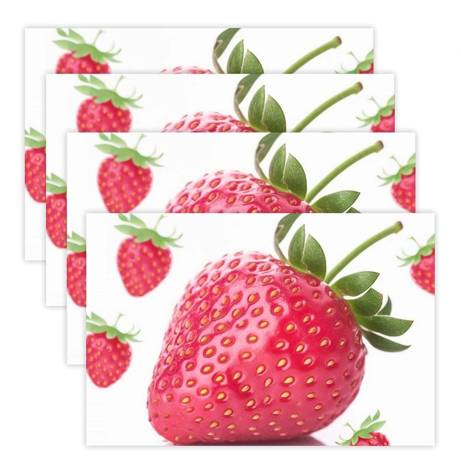 Strawberry Place Mat for Restaurant, Portable Table Mat for Kitchen, Anti-Slip Placemats for Home, Fashionable Place Mats for Wedding, Party, Hotels, Apartments 30x45cm*4