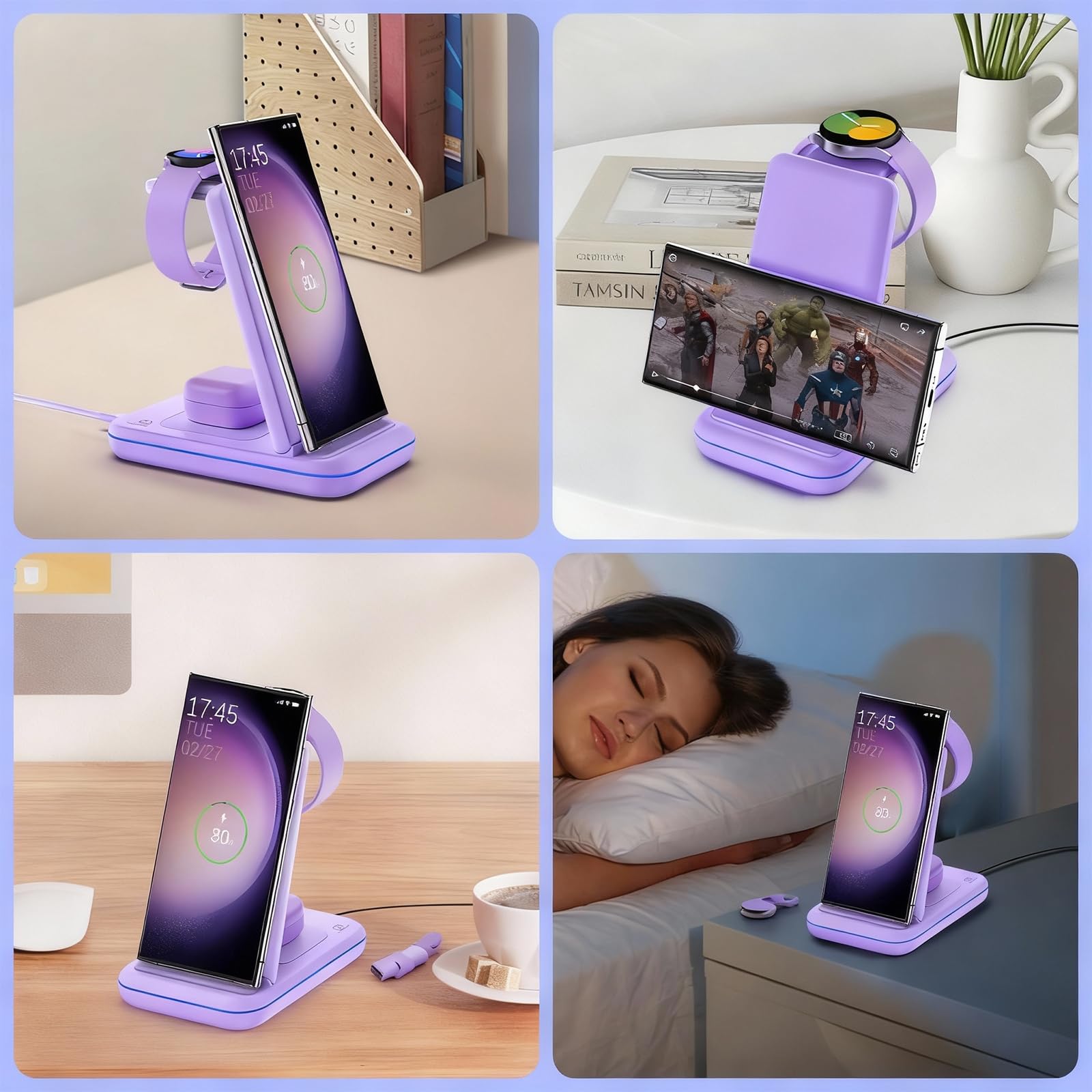 Station de charge sans fil pour Samsung/Android, station de charge rapide sans fil compatible avec Samsung Galaxy S26 Ultra/S25/S24+/Z Flip 7/6 Fold 7/6, Watch8/7/Pro/Active 2 Galaxy Buds3/2 Pro
