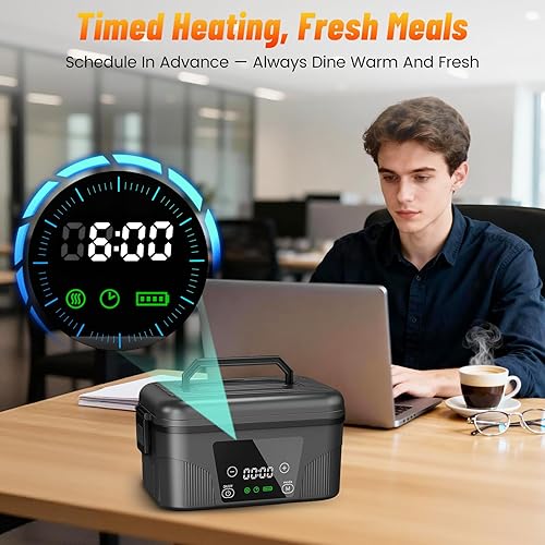 Miniatura 3 de Fiambrera eléctrica inalámbrica para adultos, lonchera recargable con calefacción automática alimentada por pilas con calefacción automática,